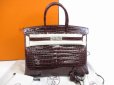 Photo1: HERMES Shiny Porosus Crocodile Bordeaux Silver Hardware □L Birkin 35 #5470 (1)