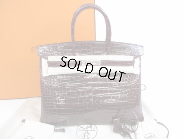 Photo1: HERMES Shiny Porosus Crocodile Bordeaux Silver Hardware □L Birkin 35 #5470