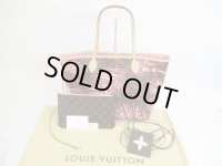 LOUIS VUITTON Leather Red Palm Springs Jungle Dot Tote Bag Neverfull MM #5561
