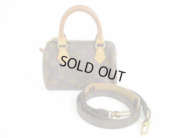 Photo1: LOUIS VUITTON Monogram Leather Brown Hand Bag Mini Speedy w/Strap #5606