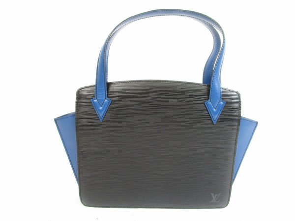 Photo1: LOUIS VUITTON Epi Leather Black&Blue Hand Bag Purse Varenne #5647