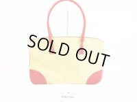 PRADA Canvas&Leather Beige Red Hand Bag Purse #5896