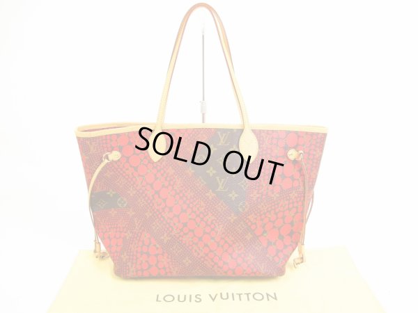 Photo1: LOUIS VUITTON Limited Kusama Leather Red Tote Bag Purse Neverfull MM #5968