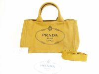 PRADA Denim Canvas Brown Hand Bag Purse Canapa w/Strap #5993