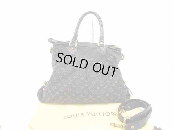 Photo1: LOUIS VUITTON Monogram Denim Black Hand Bag w/Strap Neo Cabby GM #6013