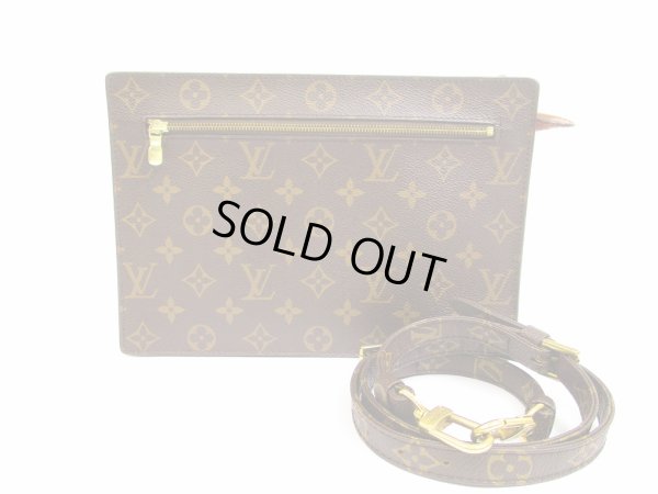 Photo1: LOUIS VUITTON Monogram Leather Brown Clutch Bag Cross-body Bag w/Strap #6015