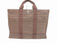 Photo2: HERMES Canvas Her Line Brown Hand Bag Tote Bag MM Purse #6066 (2)