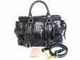 Photo1: miumiu Carf Leather Black Hand Bag 2way Bag With Strap #3723 (1)