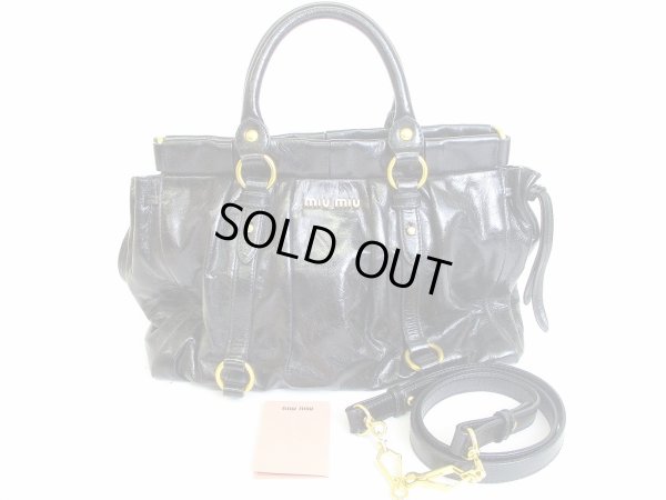 Photo1: miumiu Carf Leather Black Hand Bag 2way Bag With Strap #3723