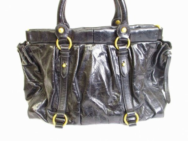 Photo2: miumiu Carf Leather Black Hand Bag 2way Bag With Strap #3723