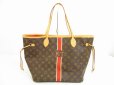 Photo1: LOUIS VUITTON Mon Monogram Leather Brown&Red Tote&Shoppers Bag Neverfull MM #6115 (1)