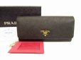 Photo1: PRADA Saffiano Leater Black and Pink Bi-fold Long Wallet #6180 (1)