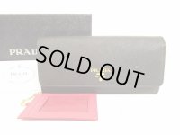 PRADA Saffiano Leater Black and Pink Bi-fold Long Wallet #6180