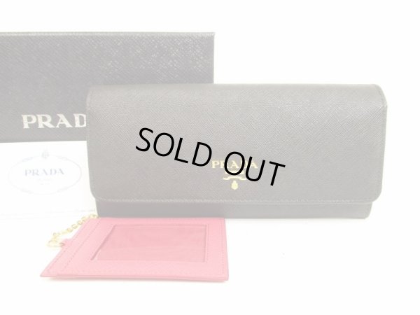 Photo1: PRADA Saffiano Leater Black and Pink Bi-fold Long Wallet #6180