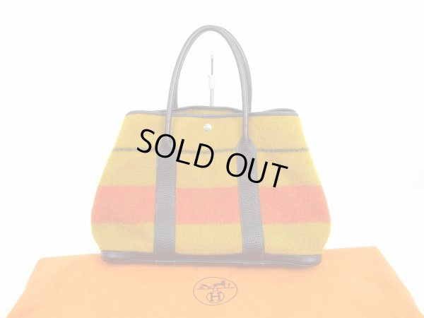 Photo1: HERMES Garden Party PM Rokabar Wool&Leather Orange Tote Bag Hnad Bag #6260