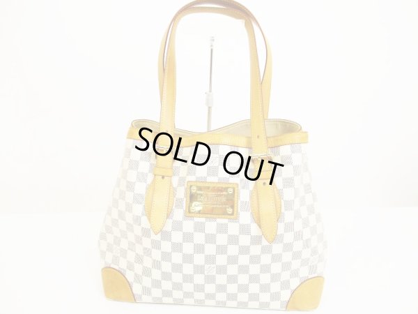 Photo1: LOUIS VUITTON Azur Leather White Tote&Shoppers Bag Hampstead MM #6262