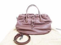 BOTTEGA VENETA Intrecciato Leather Dark Brown Hand Bag w/Strap Purse #6281