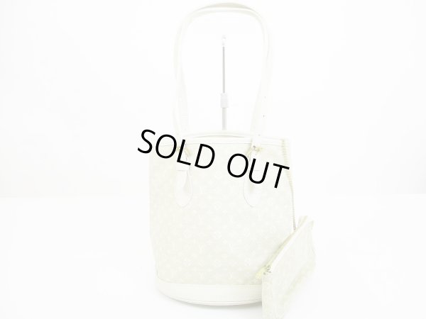 Photo1: LOUIS VUITTON Monogram Mini Lin Canvas White Tote Bag Bucket PM w/Pouch #6316