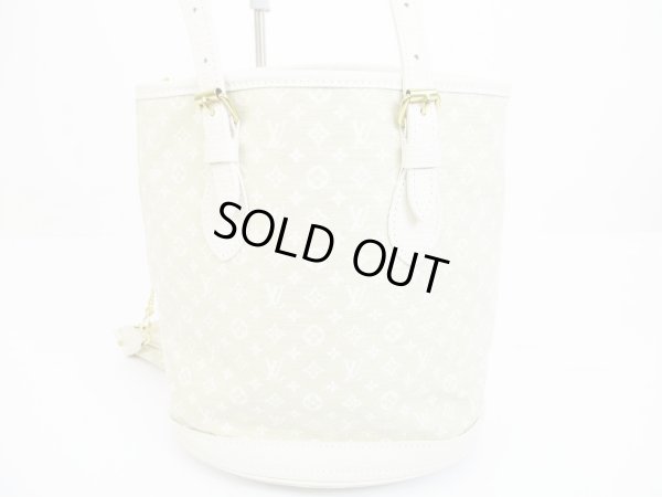 Photo2: LOUIS VUITTON Monogram Mini Lin Canvas White Tote Bag Bucket PM w/Pouch #6316