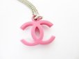 Photo1: CHANEL CC Logo Pink Chain Necklace Pendant #6589 (1)