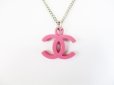 Photo3: CHANEL CC Logo Pink Chain Necklace Pendant #6589