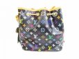 Photo2: LOUIS VUITTON Multicolor Leather Black Shoulder Bag Purse Petite Noe #6598 (2)