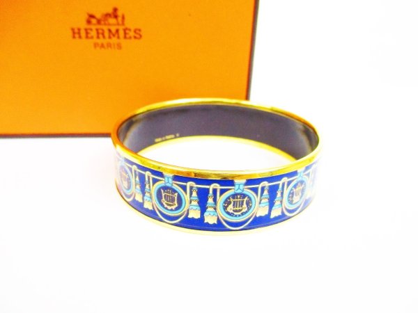 Photo1: HERMES Enamel Bangle Bracelet Blue Multicolor Emaiyu GM #6647