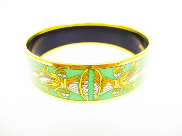 Photo2: HERMES Enamel Bangle Bracelet Green Multicolor Emaiyu GM #6652