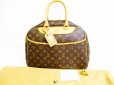 Photo1: LOUIS VUITTON Monogram Leather Brown Hand Bag Boring Vanity Deauville #6921 (1)