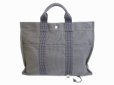 Photo1: HERMES Gray Canvas Her Line Hand Bag Tote Bag MM Purse #7052 (1)