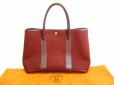 Photo1: HERMES Canvas and Leather Red Brown Hand Bag Purse Garden Party PM #7078 (1)