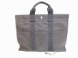 Photo1: HERMES Gray Canvas Her Line Hand Bag Tote Bag MM Purse #7128 (1)