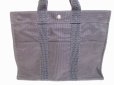 Photo2: HERMES Gray Canvas Her Line Hand Bag Tote Bag MM Purse #7128 (2)
