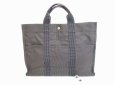 Photo1: HERMES Gray Canvas Her Line Hand Bag Tote Bag MM Purse #7175 (1)