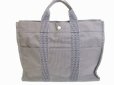 Photo2: HERMES Gray Canvas Her Line Hand Bag Tote Bag MM Purse #7175 (2)