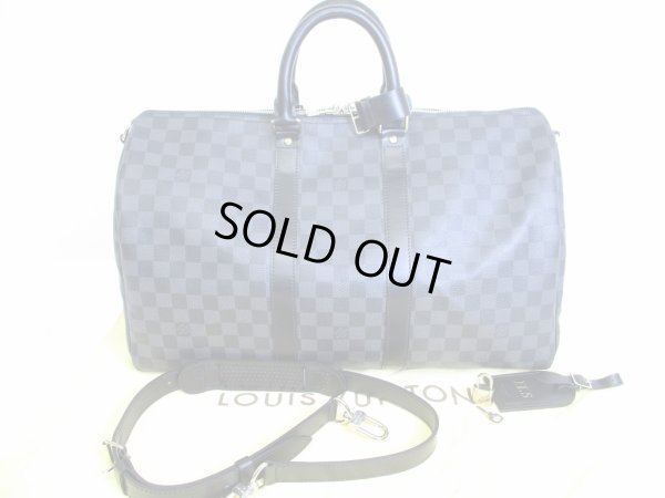 Photo1: LOUIS VUITTON Damier Graphite Leather Gym Bag Keepall 45 Bandouliere #7203