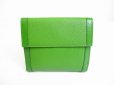 Photo2: BVLGARI Olive Green Leather 2 Folds Bifold Women Wallet #7236 (2)