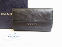 PRADA Black Leather 6 Pics Key Cases #7275