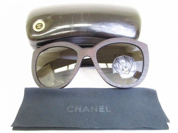 Photo1: CHANEL Gray Lens Brown Plastic Frame  Sunglasses Eye Wear #7283