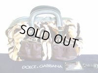 DOLCE&GABBANA Fur and Dark Green Leather Hand Bag Purse #7286