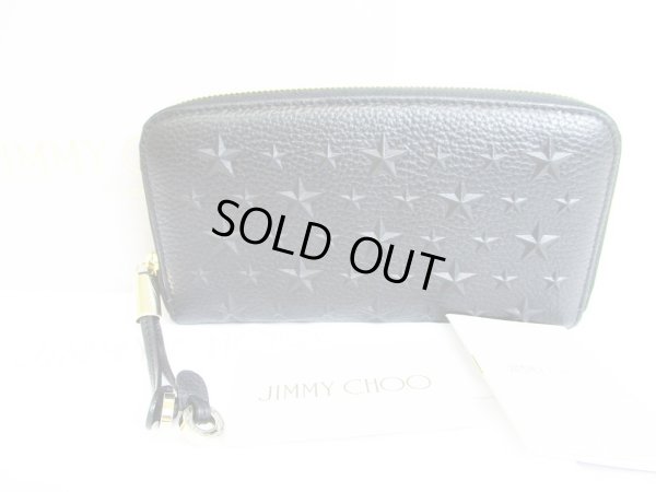 Photo1: Jimmy Choo Black Embossed Stars Leather Zip Around Wallet Purse #7355