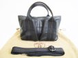 Photo1: HERMES Black Leather Hand Bag Caravan Horizontal PM w/Strap #7369 (1)