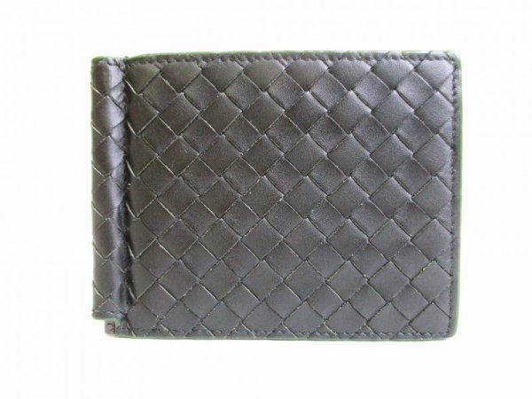 Photo1: BOTTEGA VENETA Intrecciato Black & Green Leather Bifold Bill Wallet Purse #7385