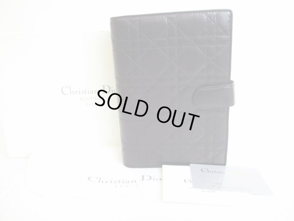 Photo1: Christian Dior Black Leather Document Holders Medium Ring Agenda Cover #7393