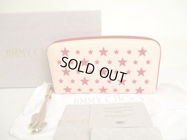 Photo1: Jimmy Choo Red Rubber Stars Light Pink Canvas Zip Around Wallet Purse #7402