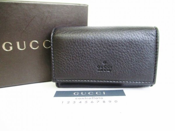 Photo1: GUCCI Black Leather 6 Pics Key Cases #7421