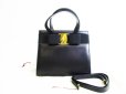 Photo1: Salvatore Ferragamo Vara Black Leather Hand Bag 2Way Bag w/Strap #7453 (1)