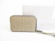 Photo1: Jimmy Choo Embossed Stars Beige Leather Round Zip Coin Purse #7566 (1)