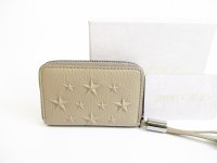 Jimmy Choo Embossed Stars Beige Leather Round Zip Coin Purse #7566