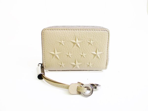 Photo2: Jimmy Choo Embossed Stars Beige Leather Round Zip Coin Purse #7566